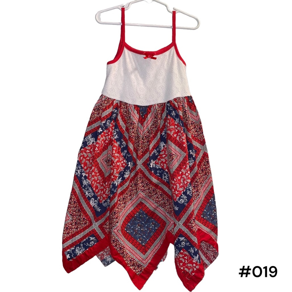 Girl's Red, White and Blue Boho Handkerchief Dress